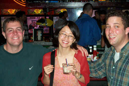 dan, irene, and chris at the bar...