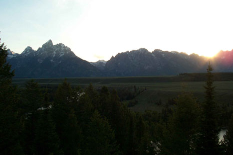 the sunset at the grand teton mountains...